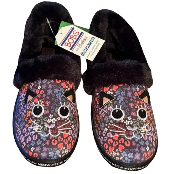 Bobs from Skechers NWT Size 10 Super Cute Faux Fur Cat Face Slippers (SH054) - Picture 2 of 9